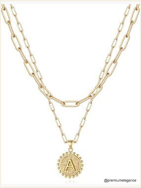 Layered Initial Paperclip Chain Necklace Set - 14K Gold Plated Dainty Coin